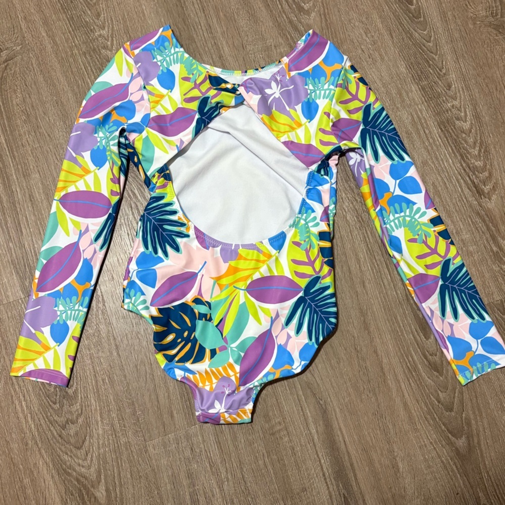 Andy & Evan Girls Long Sleeved One Piece Leaf Print Swimsuit Size M (10)​ - Picture 3 of 6